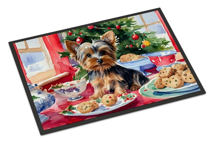 Yorkshire Terrier Yorkie Christmas Cookies Doormat Front Door Mat Indoor Outdoor Rugs for Entryway, Non Slip Washable Low Pile, 24H X 36W